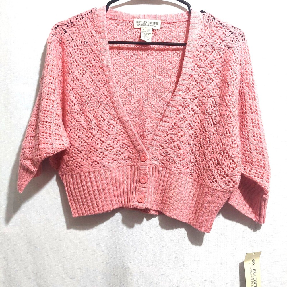 Next Era Couture Womens XL Cardigan Sweater Open Knit Dolman Sleeves NEW